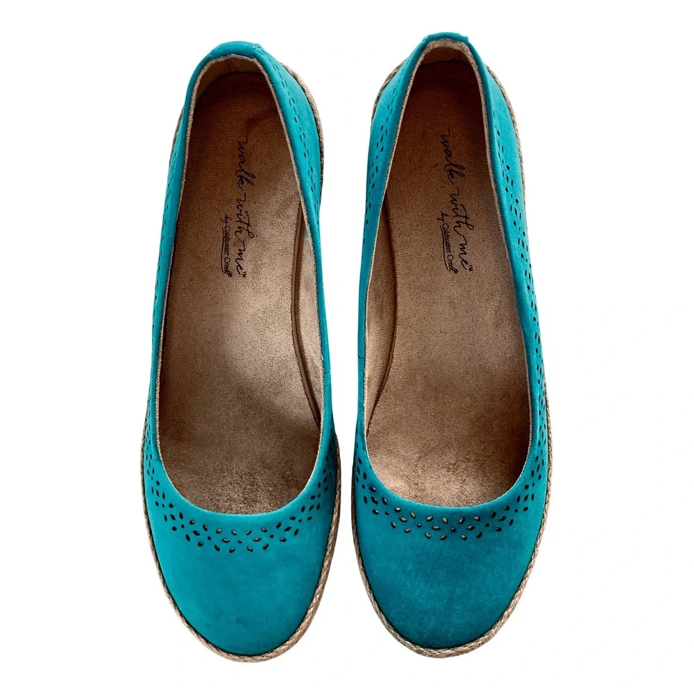 Walk With Me Coldwater Creek Shoes Wedge Espadrille Suede Slip On Jade (Size 11)